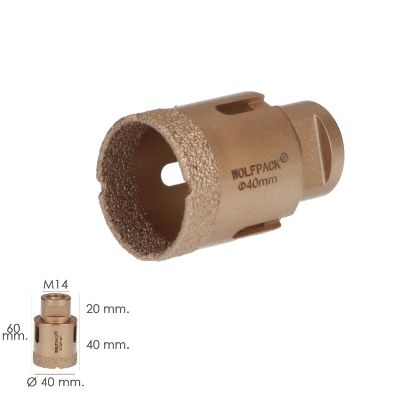 Corona Diamante Para Amoladora Ø 40 mm. Conexión Rosca M14. Corte Seco AFT 09112150