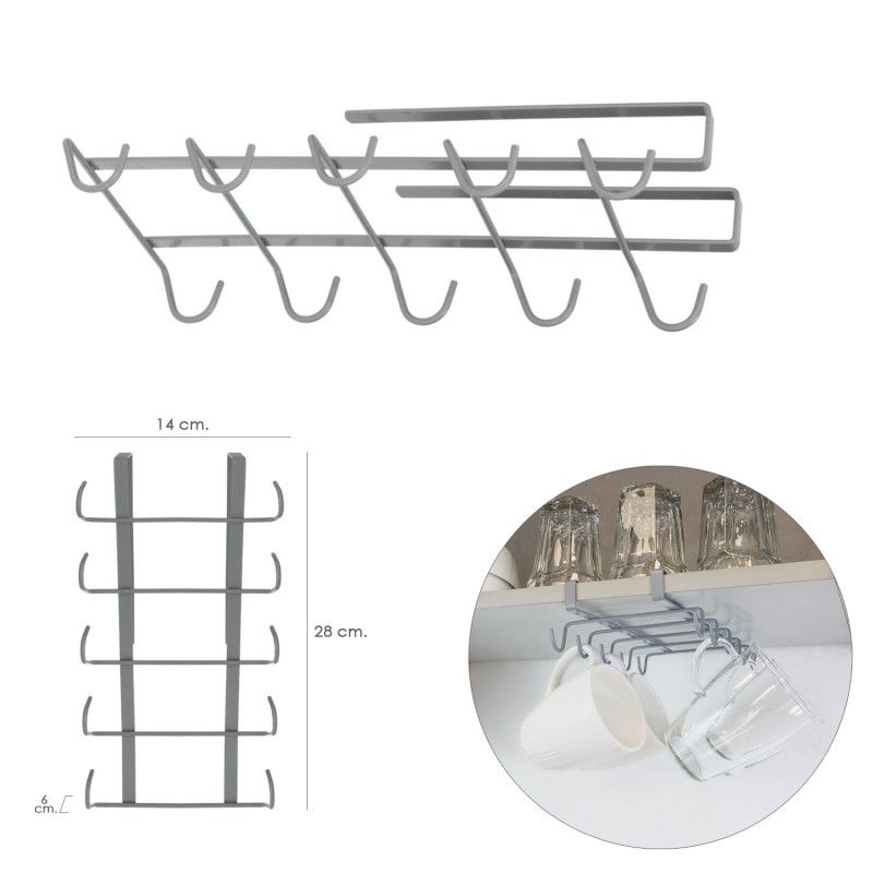 Colgador Tazas, Soporte Cocina Bajo Mueble, Acero Cuelgatazas para 10 tazas AFT 05422040