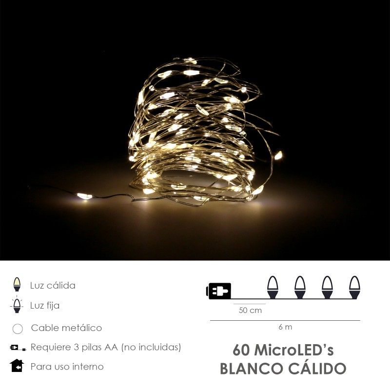 Luzes de Natal Microled 60 Leds Branco Quente...