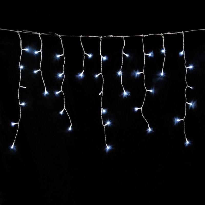 Luzes de Cortina de Natal 3x0,5 Metros 128 Leds Luz Branca Fria. Cabo Transparente Ip44.