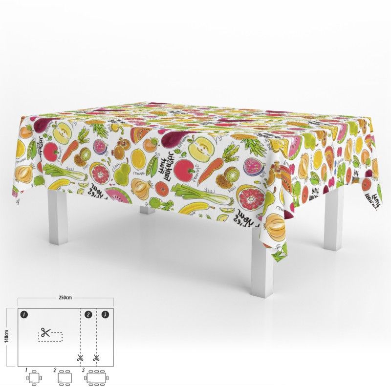 Toalha de Mesa Retangular Antimanchas em Oleado 140 x 250 cm. Frutas Fantasia