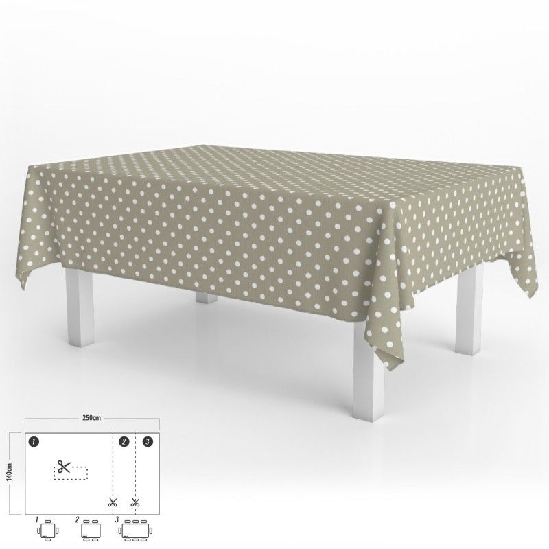 Nappe Anti-tache Rectangulaire Toile cirée 140 x 250 cm. Pois beiges