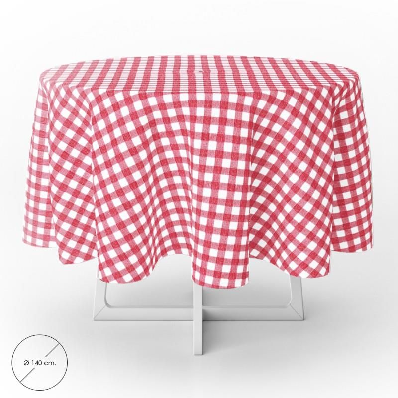 Toalha de Mesa Redonda em Oleado Antimanchas Ø140 cm. Xadrez Vermelho