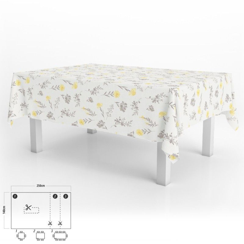 Toalha de Mesa Retangular Antimanchas em Oleado 140 x 250 cm. Flores amarelas