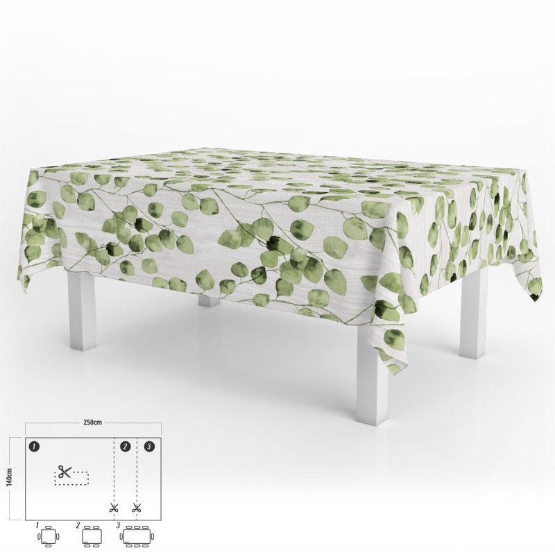 Toalha de Mesa Retangular Antimanchas em Oleado 140 x 250 cm. Folhas verdes