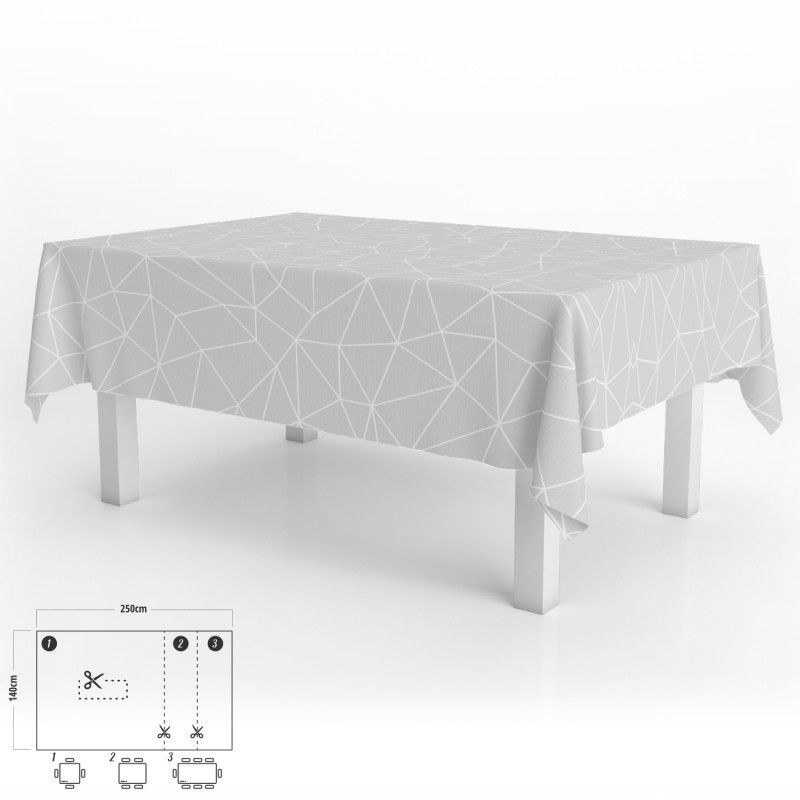 Mantel Hule Rectangular Geométrico Gris Impermeable Antimanchas PVC 140x250 cm.  Recortable Uso Interior y Exterior AFT 05544097