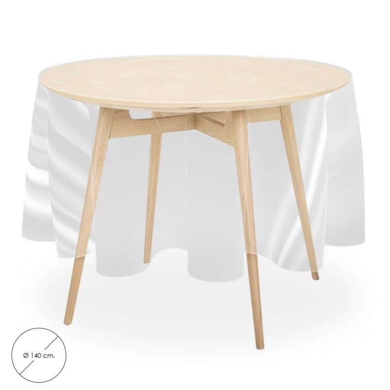 Toalha de Mesa Redonda Antimanchas em Oleado Ø 140 cm. Transparente