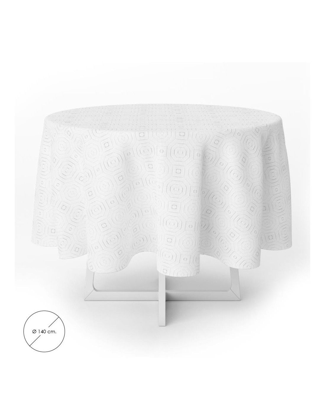 Nappe ronde en toile cirée anti-taches Ø 140 cm. Couleur blanche