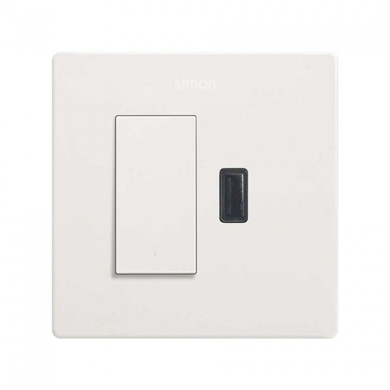 SIMÃO 270 | Kit monobloco com interruptor pulsante + carregador USB A 2.1A SmartCharge branco 27191610-090