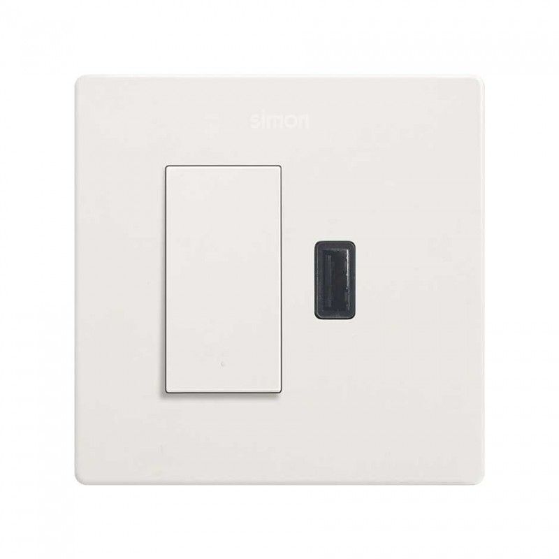 SIMON 270 | Monoblock-Kit mit Druckknopfschalter + USB-Ladegerät A 2.1A SmartCharge weiß 27191610-090