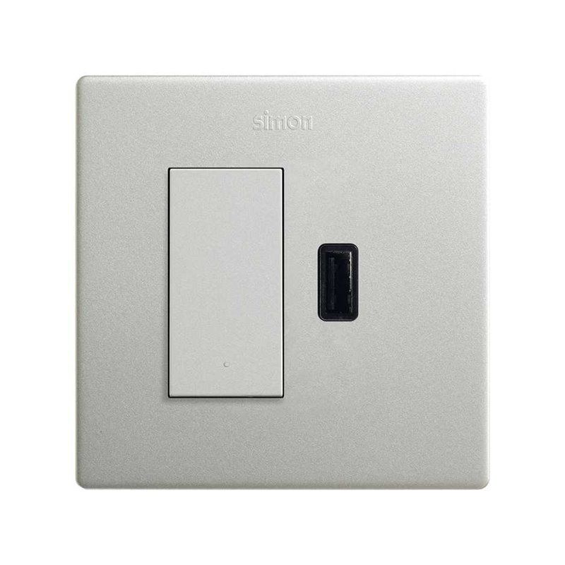 SIMON 270 | Druckknopfschalter Monoblock-Kit + USB A 2.1A SmartCharge Aluminium-Ladegerät 27191610-093