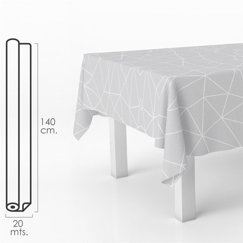 Rolo de Toalha de Mesa Antimanchas Oleado 140 cm. x 20 metros. Cinza Geométrico