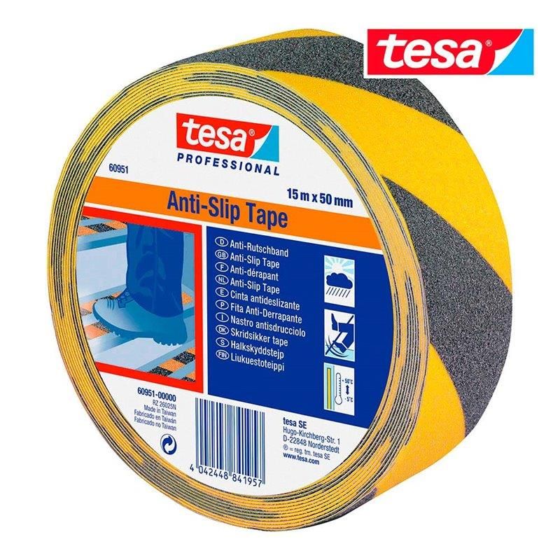 Fita antiderrapante preta/amarela 15m x 50mm 60951 Tesa