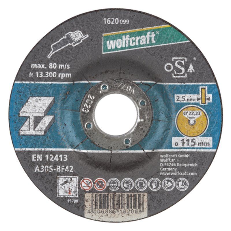 Disco de corte para metal ø 115 x 2,5 x 22,23mm. 1620099 wolfcraft