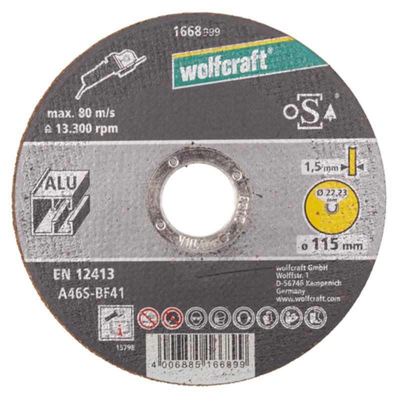 Disco de corte para aluminio ø 115 x 1,5 x 22,23mm. 1668999 wolfcraft