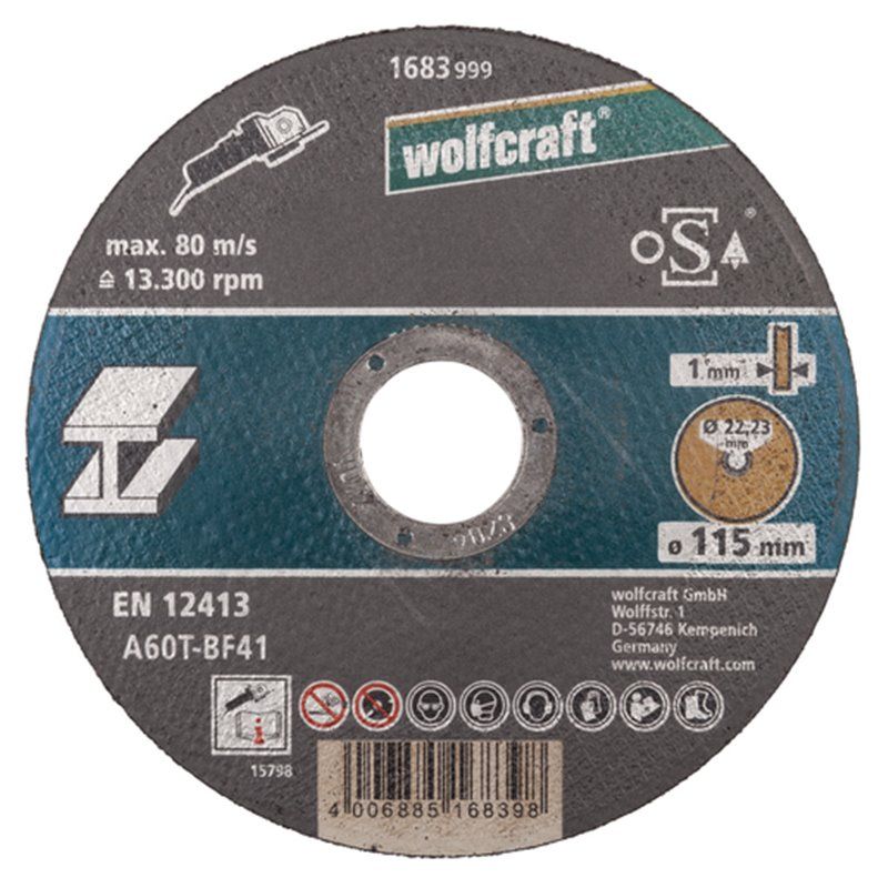 Disco de corte para metal ø 115 x 1,0 x 22,23mm. 1683999  wolfcraft