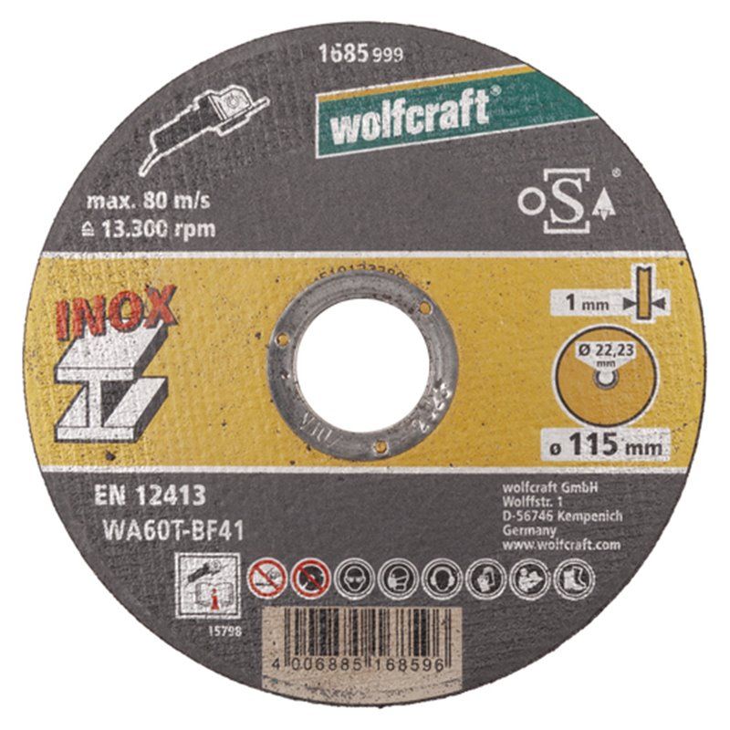 Disco de corte de precisión para acero inoxidable ø 115 x 1,0 x 22,23mm. 1685999 wolfcraft