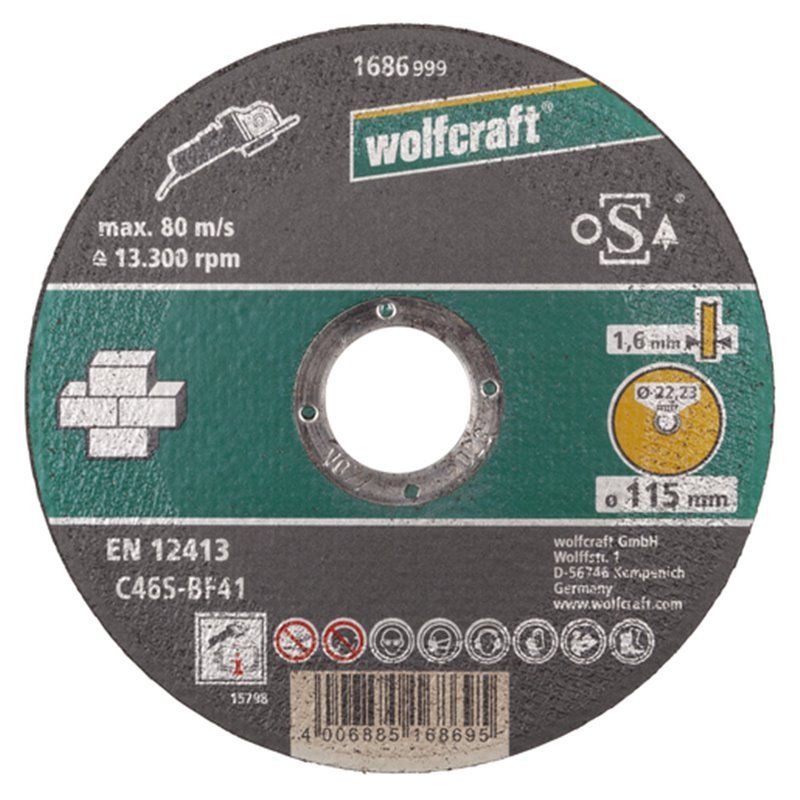 Disco de corte de precisão Wolfcraft para pedra 115x1,6x22,23mm (1686999)