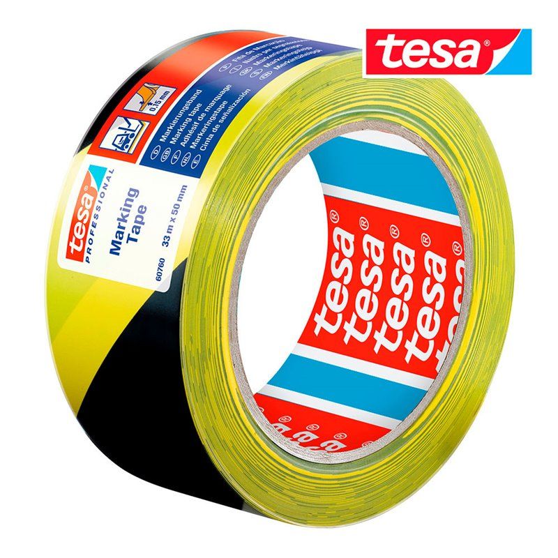 Cinta de balizar adhesiva  negro/amarillo 33m x 50mm 60760 tesa