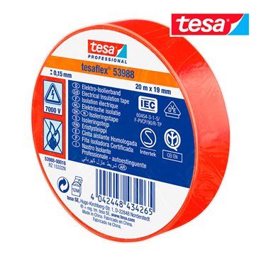 CINTA AISLANTE HOMOLOGADA ROJA 20M X 19MM 53988 TESA