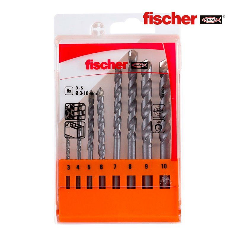 Brocas de Percussão FISCHER S Ø3/4/5/6/7/8/9/10mm - Pacote 8 unidades 543027