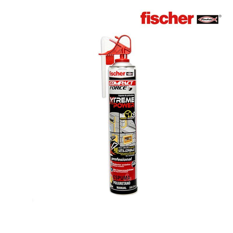 ESPUMA PU XTREME POWER MANUAL 750 ML FISCHER. ESPUMA MONOCOMPONENTE DE ENDURECIMIENTO RÁPIDO QUE CONTIENE UNA MEZCLA DE PROPULSO