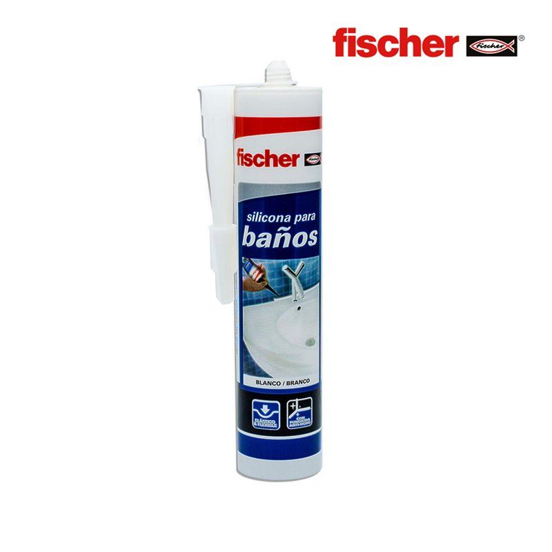 SILICONA SANITARIOS BLANCA 300 ML FISCHER. SILICONA DE EXCELENTE COMPORTAMIENTO FRENTE A LOS AGENTES ATMOSFÉRICOS: OZONO, UVA, E