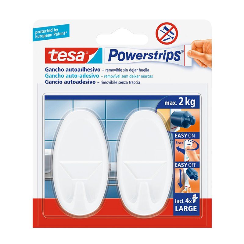 TESA POWERSTRIPS HASTA 2KG OVALADO BLANCO. FIJACIÓN DE OBJETOS EN SUPERFICIES LISAS SIN USAR HERRAMIENTAS, TORNILLOS O CLAVOS. S