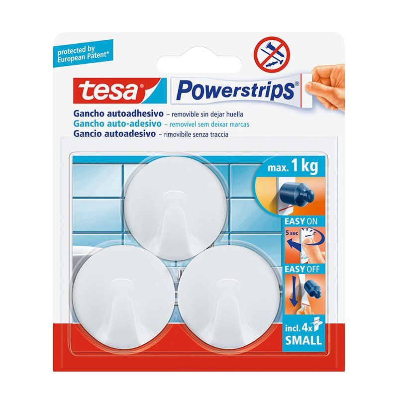 TESA POWERSTRIPS HASTA 1KG CIRCULAR BLANCO. FIJACIÓN DE OBJETOS EN SUPERFICIES LISAS SIN USAR HERRAMIENTAS, TORNILLOS O CLAVOS. 