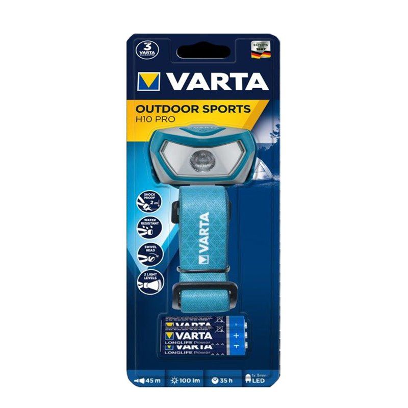 LINTERNA OUTDOOR SPORTS H10 PRO VARTA. DISEÑO DE PRODUCTO PROPIO DE VARTA. ACCESORIO DEPORTIVO ROBUSTO Y ELEGANTE EN ATRACTIVOS 