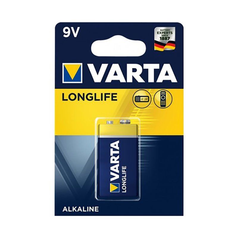 Bateria alcalina Varta 9v - blister 6lr61 de longa duração 1 unidade 26,5x17,5x48,5mm