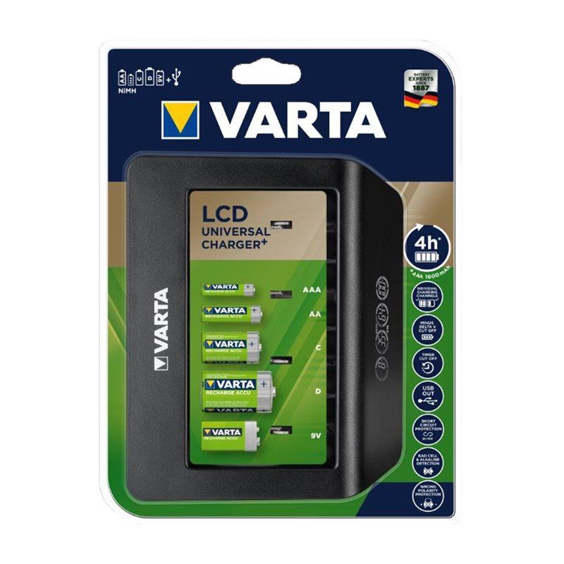 CARGADOR VARTA LCD MULTI CHARGER+ SIN PILAS 1600MAH. PARA CARGAR DE MANERA INDIVIDUAL HASTA 4 PILAS AA Y AAA, C, D O 1X 9V.  100