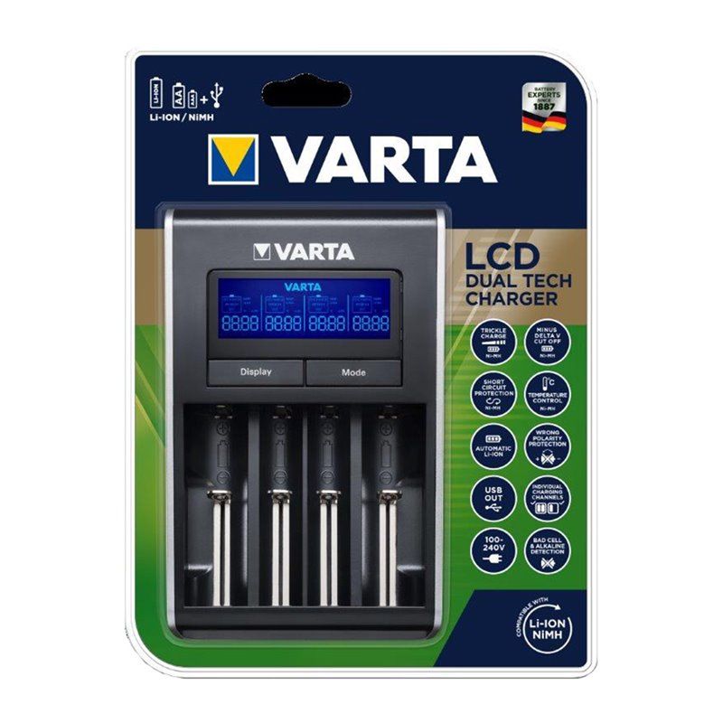 CARGADOR VARTA LCD DUAL TECH PARA PILAS  LI-ION Y NI-MH SIN PILAS . CARGADOR DE 4 POSICIONES DE RANURA ÚNICA. CARGA PILAS NI-MH 