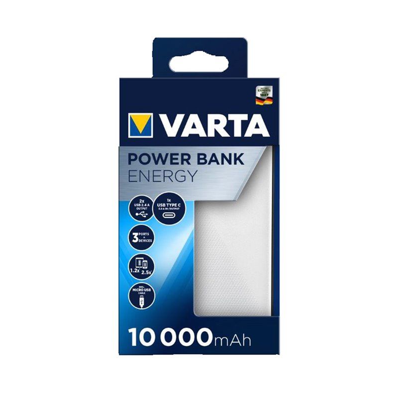 Energia do banco de potência 10.000mah Varta 100 240v 73x15x138mm