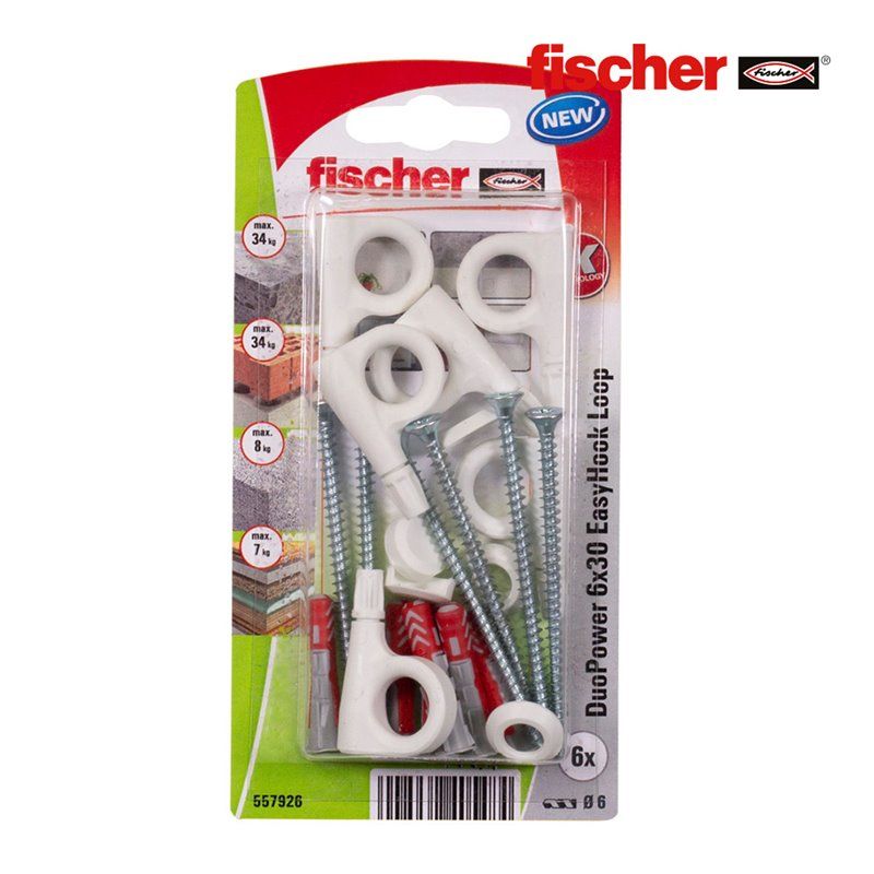 Ganchos Fechados FISCHER DuoPower EasyHook Ø6x30mm - Blister 6 unidades 557926