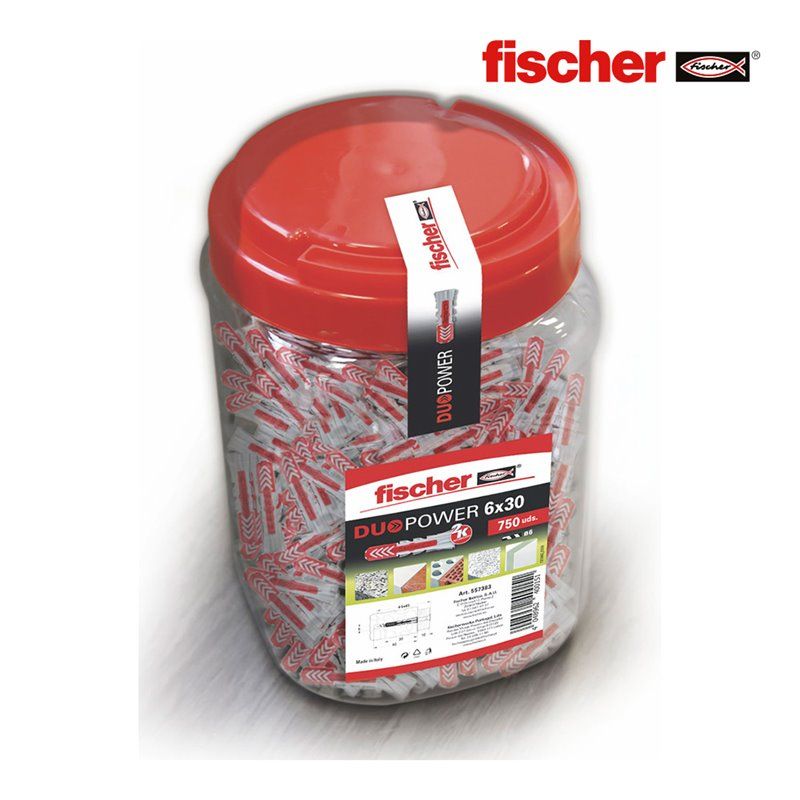 Plugues FISCHER DuoPower Ø6x30mm - Frasco de 750 unidades