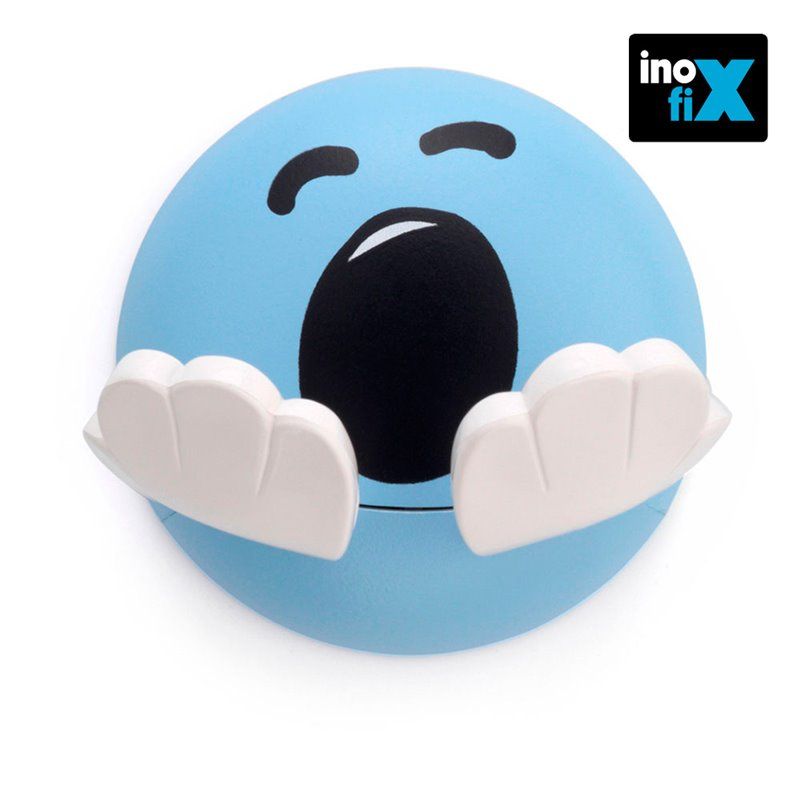 COLGADOR ADHESIVO INFANTIL DISEÑO CARA AZUL. INOFIX . MEDIDAS:Ø65X45MM. AGUANTA HASTA 2KG.