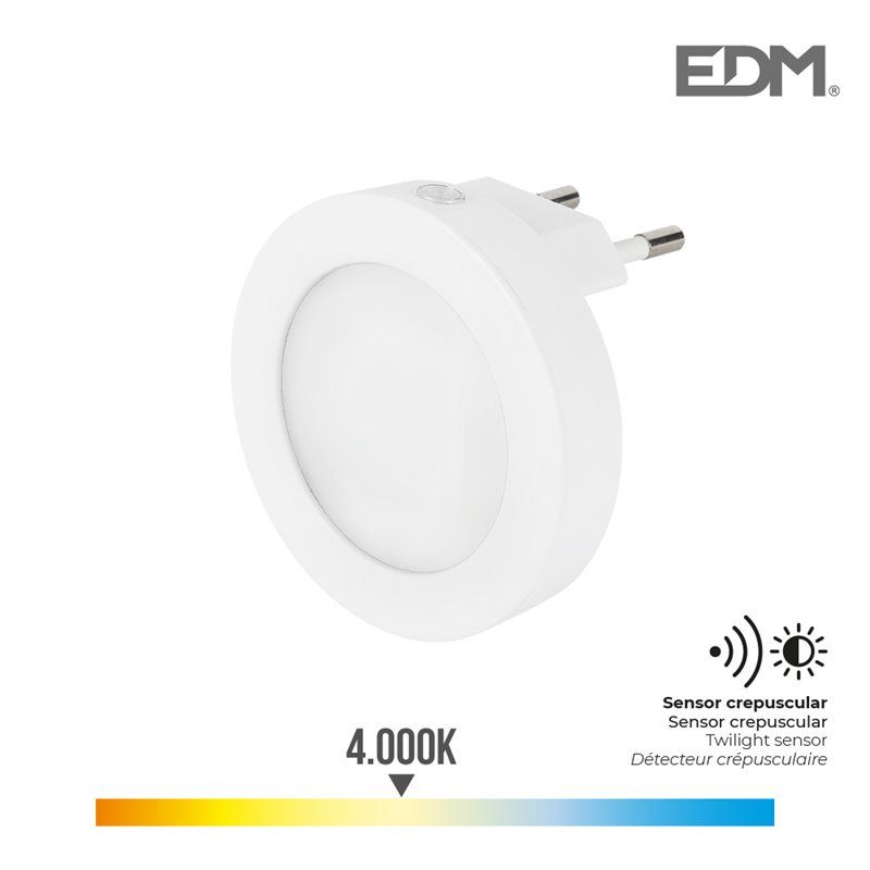 PILOTO NOCHE LED 0,5W 5LM 4.000K LUZ DIA REDONDO EDM. SENSOR CREPUSCULAR 15LUX. 220-240V/50Hz. 20mA. 120º. PROFUNDIDAD 4,5CM. DI