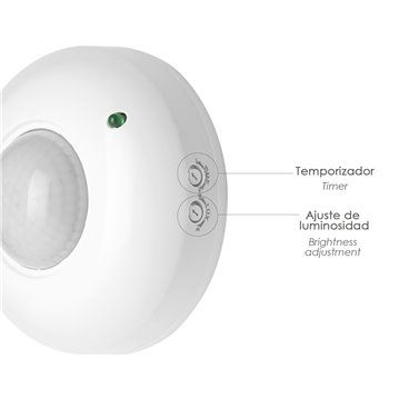 Detector De Movimiento Por Infrarrojos Con Sensor Crepuscular 360°. Ajustable