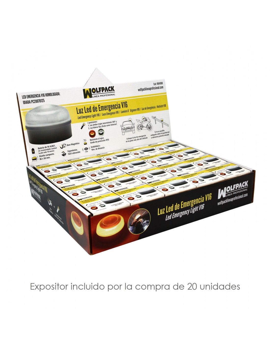 Luce Led Emergenza Auto V16 Batteria 9V.