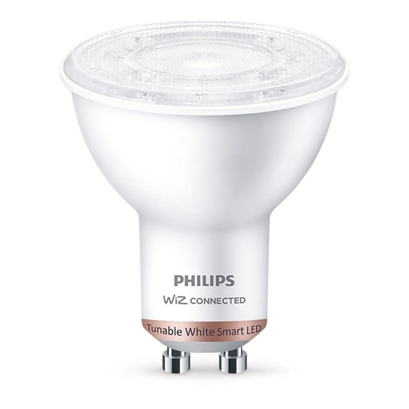 BOMBILLA LED GU10 4,9W  2.700K-6.500K 345 LM WIFI PHILIPS WIZ. CONSIGUE UNA LUZ INTELIGENTE BLANCA CÁLIDA O FRÍA REGULABLE Y DIF