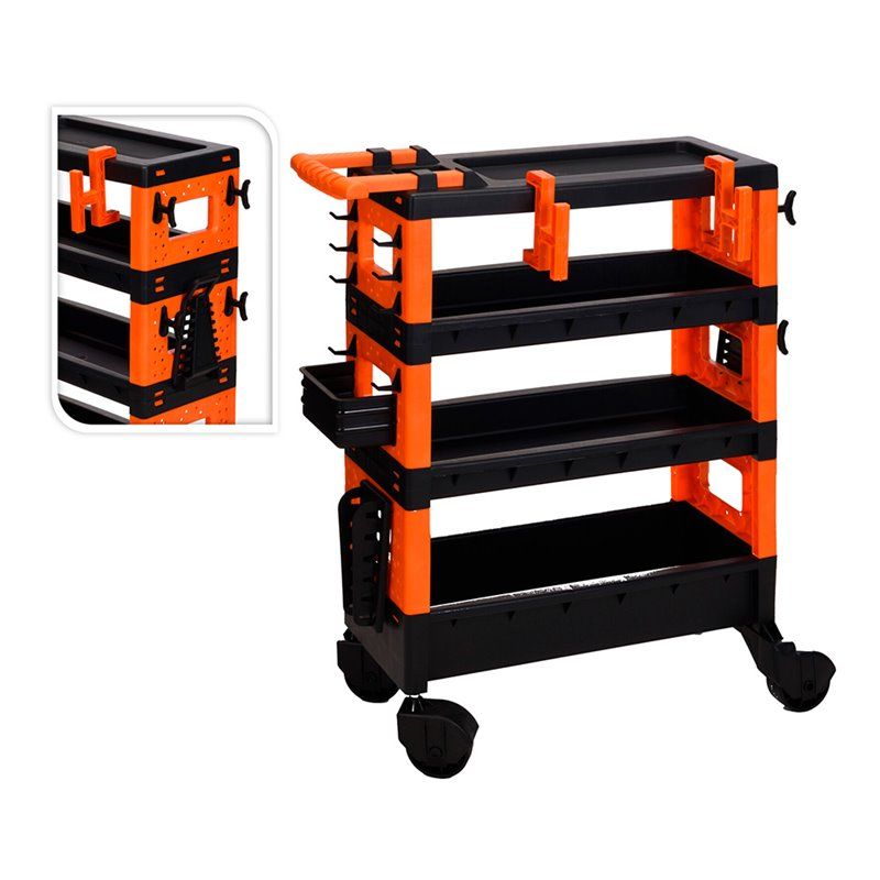 CARRO TRANSPORTE HERRAMIENTAS  68X35X87.5CM . COLOR:  NEGRO / NARANJA