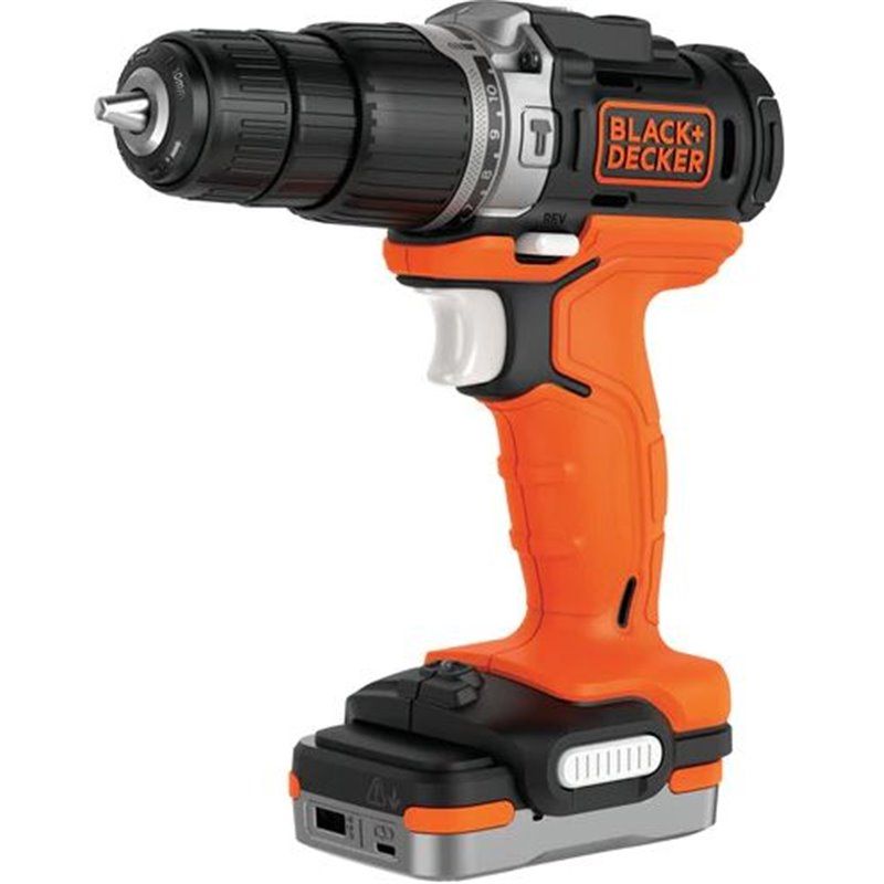  TALADRO PERCUTOR 12V  BLACK+DECKER. 40MN, PORTABROCAS 10MM, 0-350, 1350 RPM, 21.250 IPM. INCLUYE 1 BATERÍA USB 1,5AH DE LITIO Y