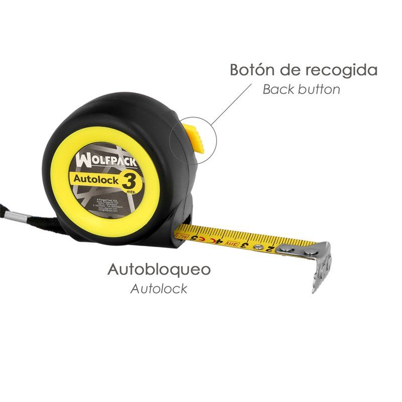 Flexometro Sistema Autolock Con Freno Automatico Longitud 3 Metros Ancho Cinta 16 mm. Magnetico. Cinta Metrica Freno Automatico