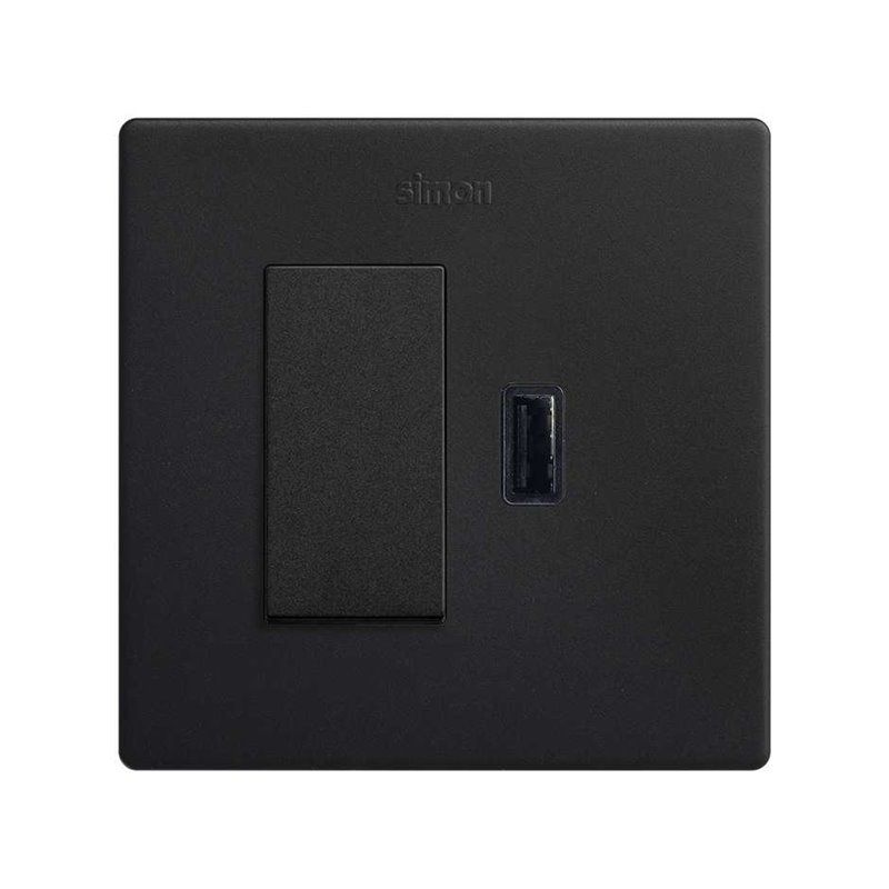 SIMON 270 | Monoblock-Kit mit Druckknopfschalter + USB-Ladegerät A 2.1A SmartCharge mattschwarz 27191610-098