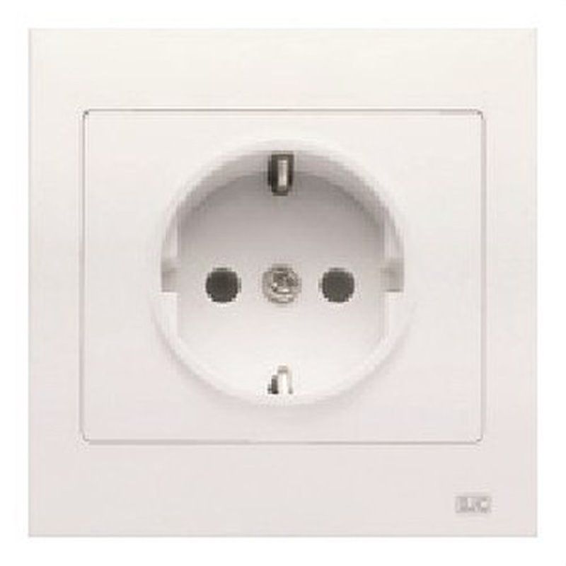 Base enchufe 2P+TT lateral en blanco con dispositivo de seguridad y marco Iris (monoblock) 16A 250V