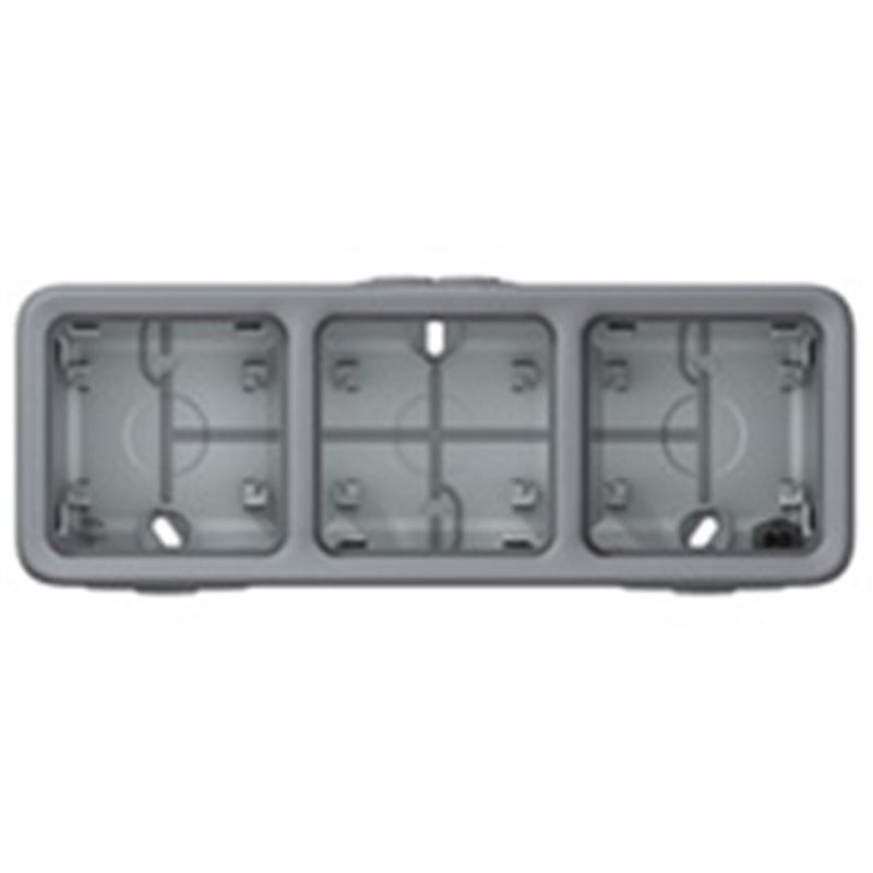 Caja superficie horizontal 3 posiciones plexo gris