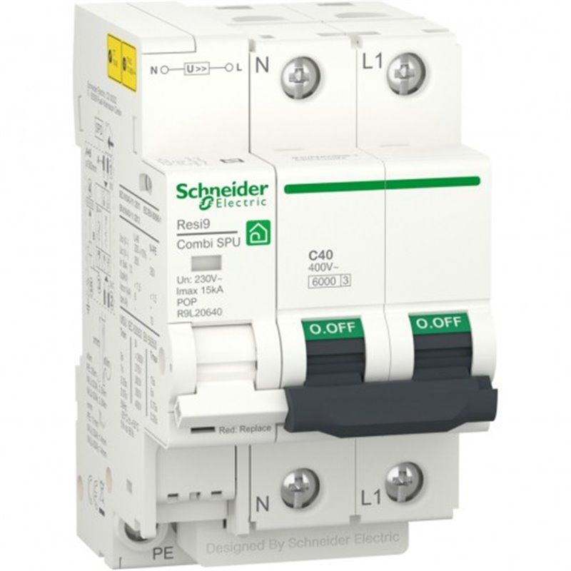 SCHNEIDER R9L20640 | Limitador Sobretensiones transitorias y permanentes Combi SPU 1P+N 40A Resi9