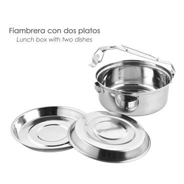 Porta Pranzo In Acciaio Inox Con 2 Piatti Ø 16 cm.