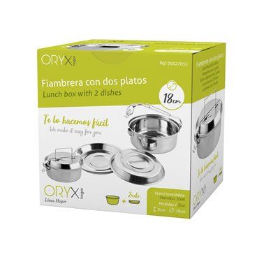 Fiambrera Metalica De Acero Inoxidable Con 2 Platos Ø 18 cm. Lunch Box, Fiambrera Metalica, Porta Alimentos Metalico,